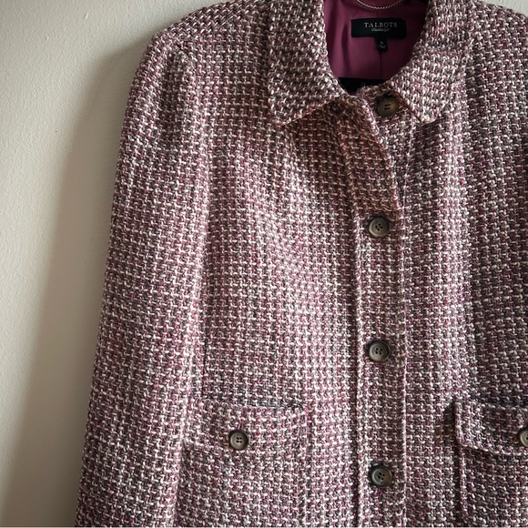 Talbots S 16 Tweed Pink Elegant Classic Button Front Blazer Jacket - Picture 6 of 12